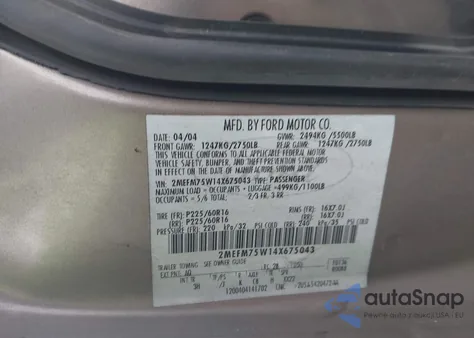 2004 Mercury Grand Marquis Ls из США, поврежденный, VIN 2MEFM75W14X675043